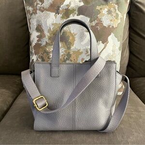 Fossil Gray Leather Tote with Adjustable Strap